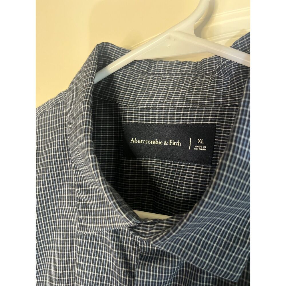 Abercrombie & Fitch Men's XL Navy Blue Micro Check Button Up Shirt Long Sleeve